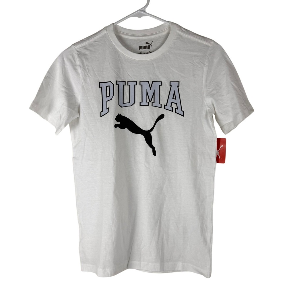 Puma Graphic T Shirt Kids Size M 10/12‎ White Cotton Jersey Short Sleeve NWT